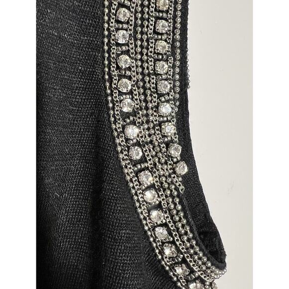 Generation Love NEW Black Linen Lucy Beaded Crystal Back Tie Tank Top Blouse M - Picture 4 of 7
